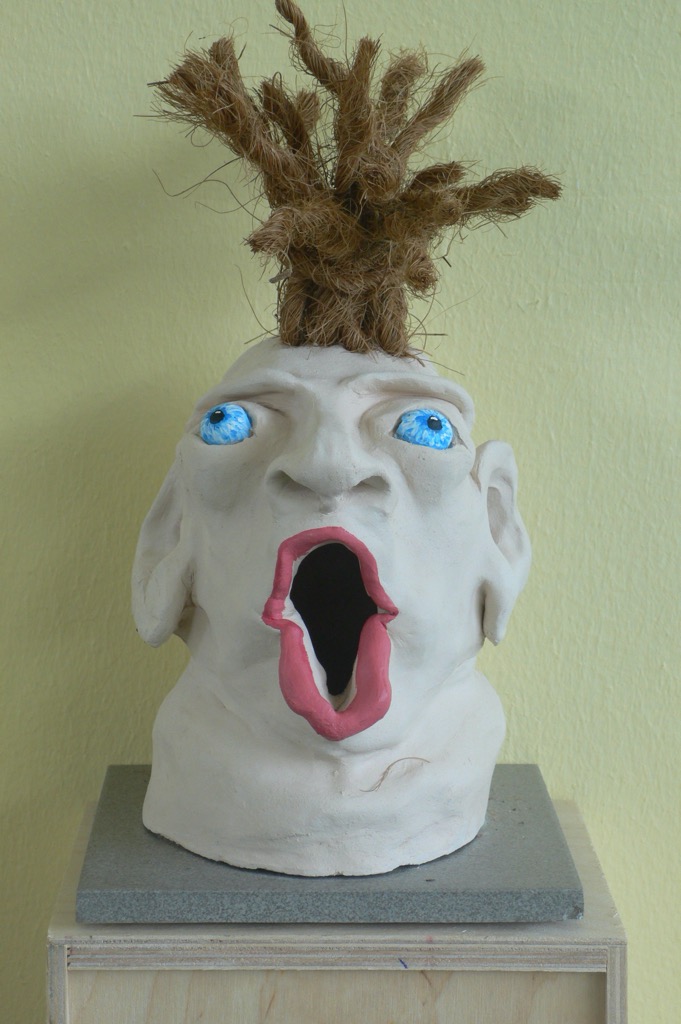 Head 5, 2009, ca. 25x15x15cm, Terracotta and Palm rope, - sold -
